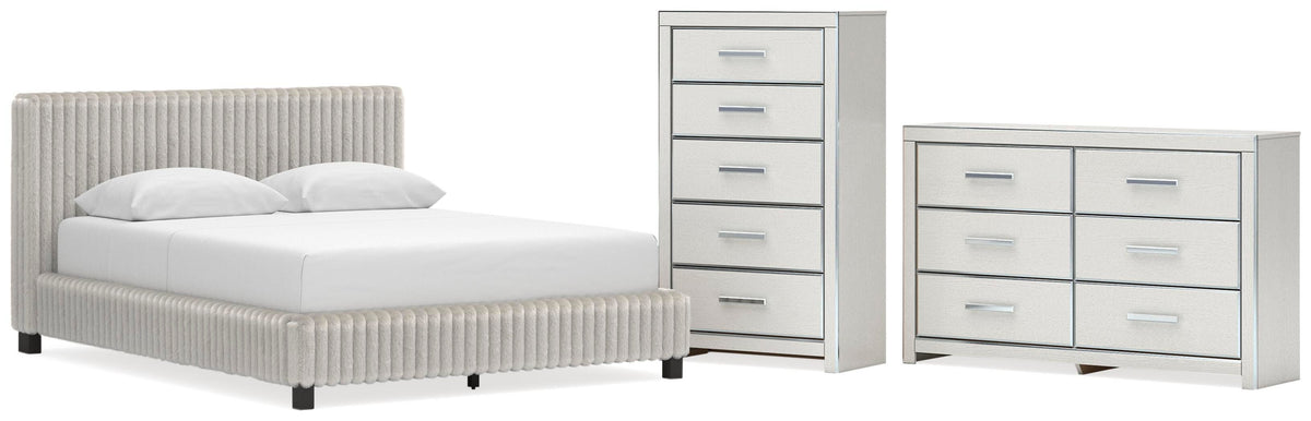 Zuraleus Upholstered Bed, Dresser and Chest