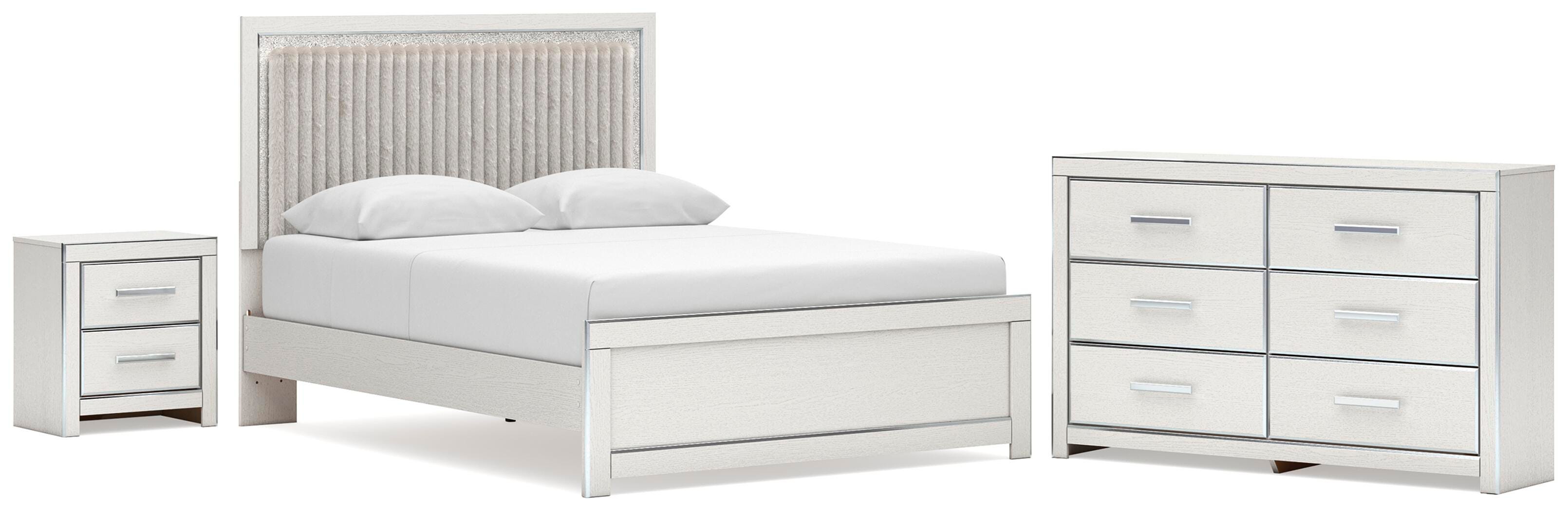 Zuraleus Upholstered Panel Platform Bed, Dresser and Nightstand