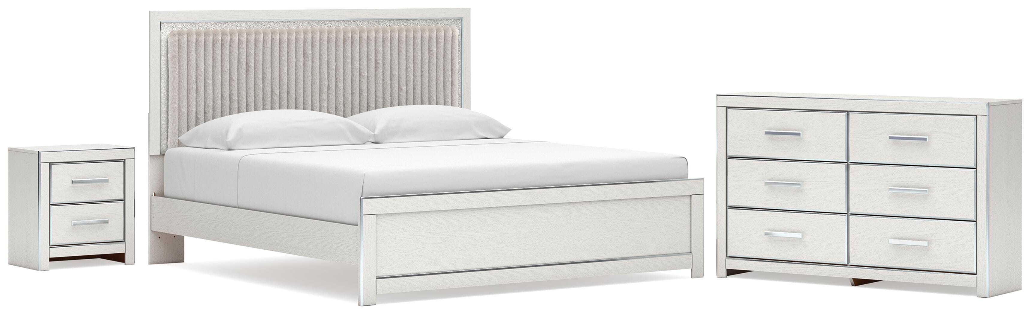 Zuraleus Upholstered Panel Platform Bed, Dresser and Nightstand