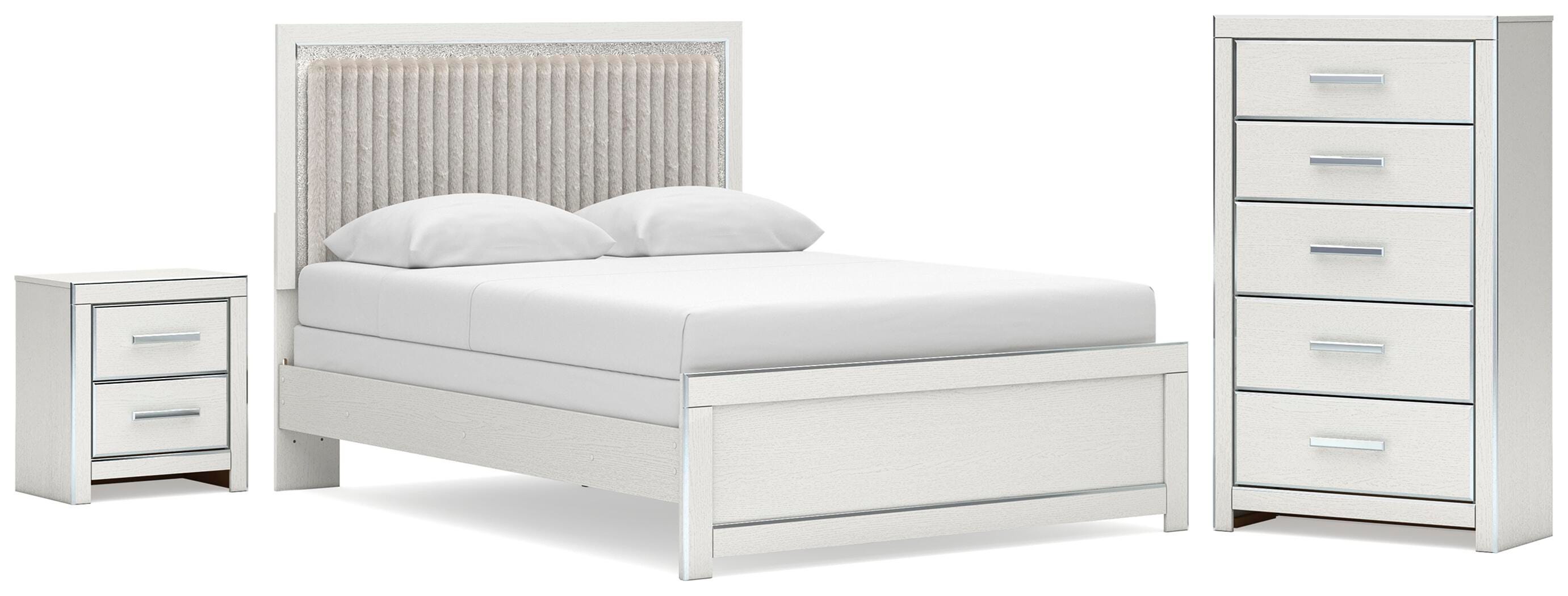 Zuraleus Upholstered Panel Bed, Dresser, Mirror and Nightstand