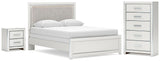 Zuraleus Upholstered Panel Bed, Dresser, Mirror and Nightstand