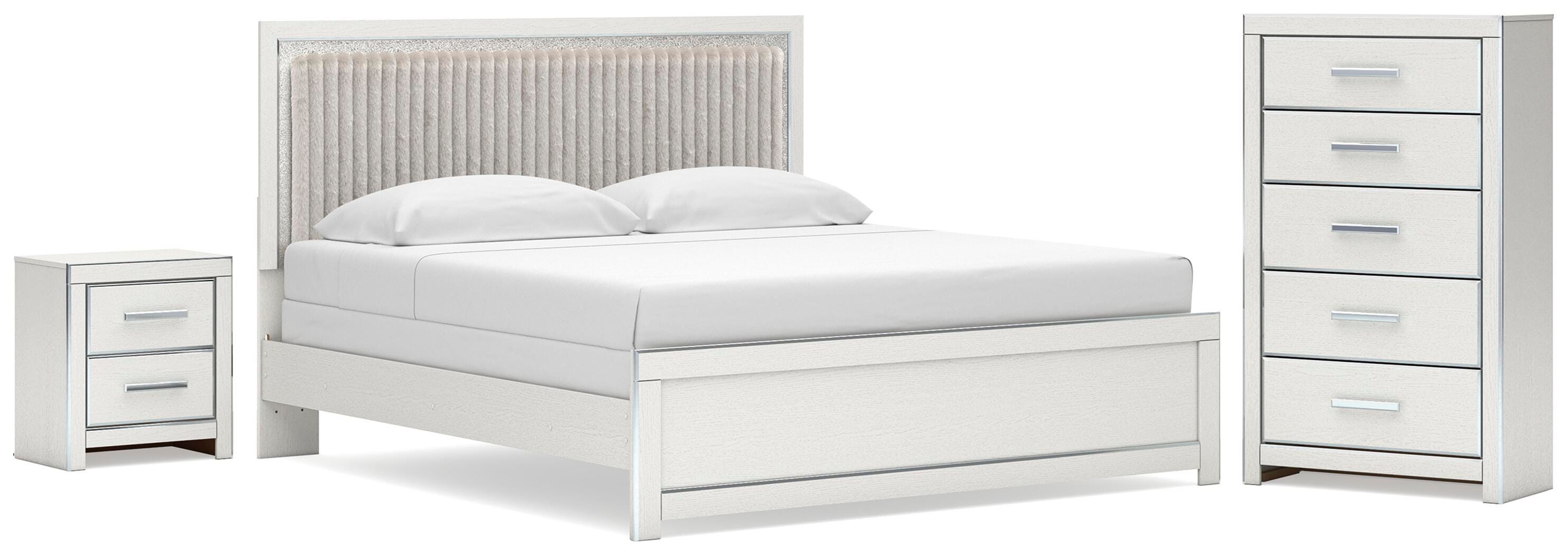 Zuraleus Upholstered Panel Bed, Dresser, Mirror and Nightstand