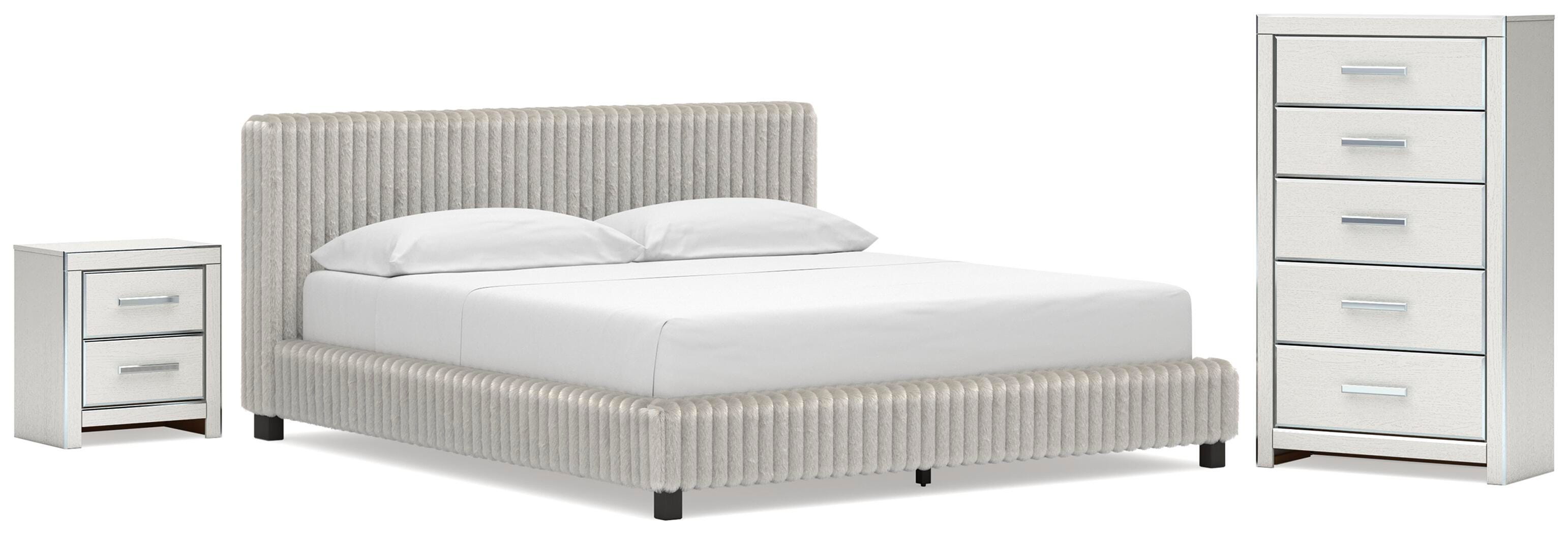 Zuraleus Upholstered Bed, Chest and Nightstand