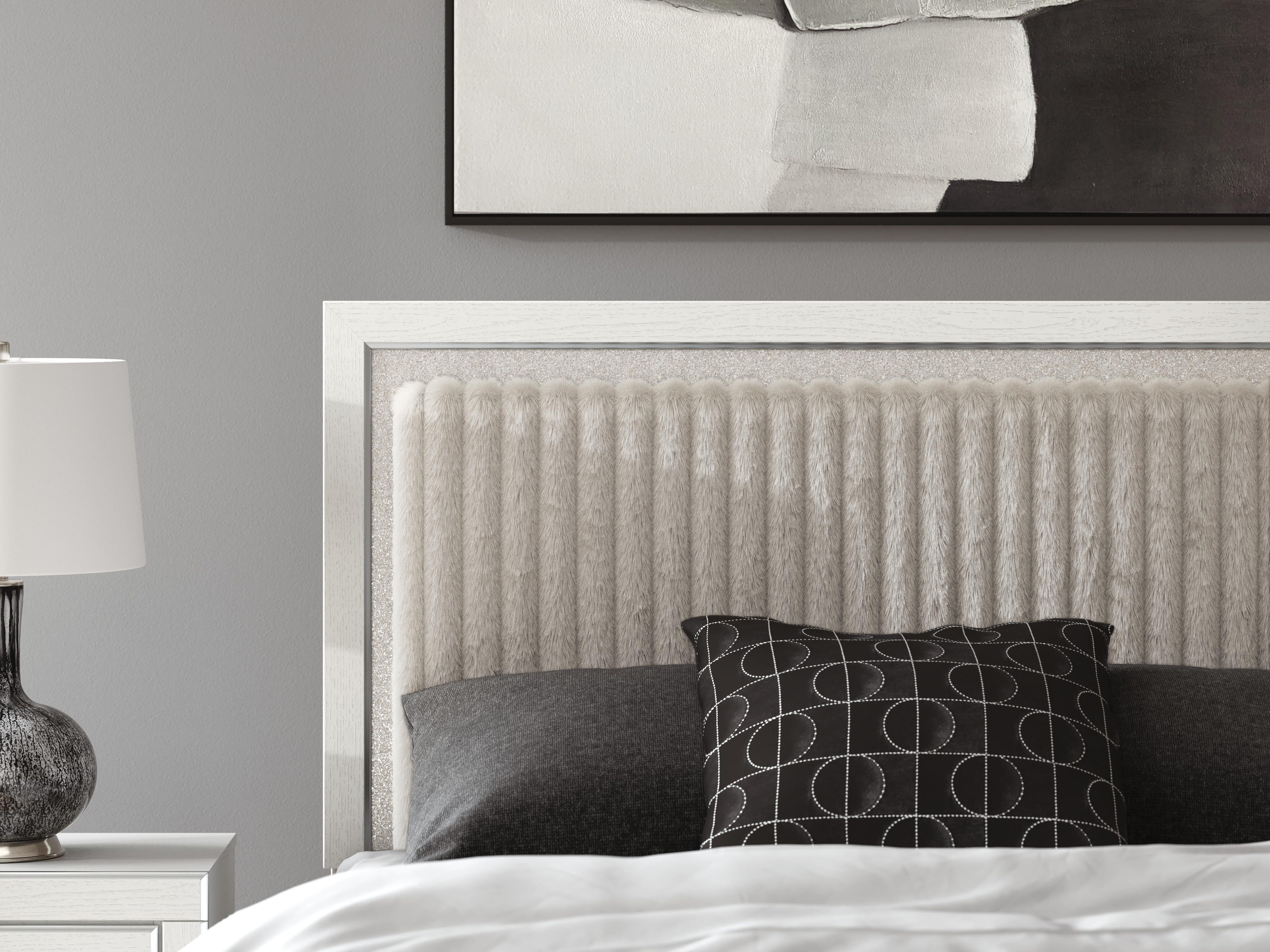 Zuraleus Upholstered Panel Platform Bed, Dresser and Mirror
