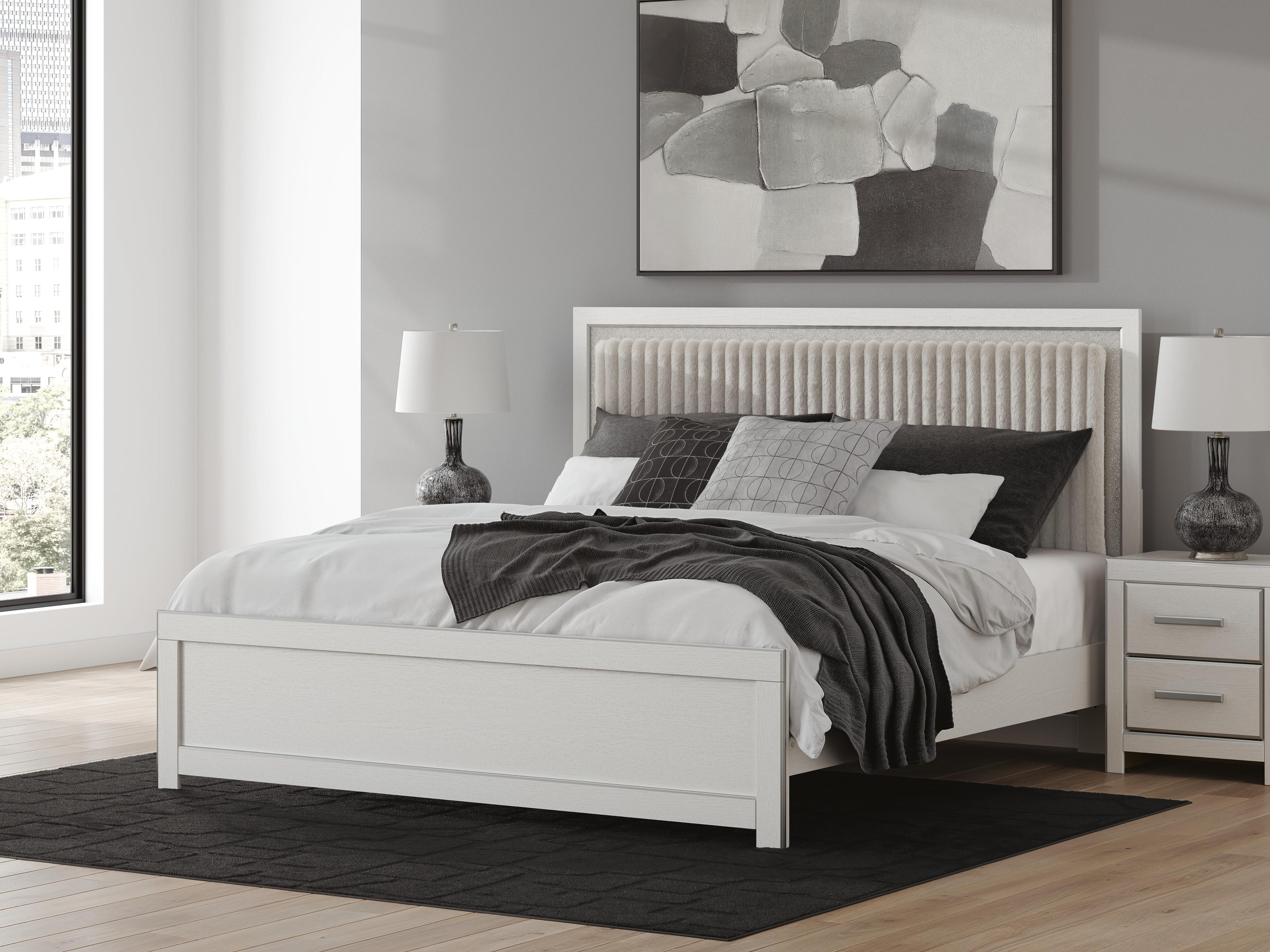 Zuraleus Upholstered Panel Platform Bed, Dresser, Mirror and Chest