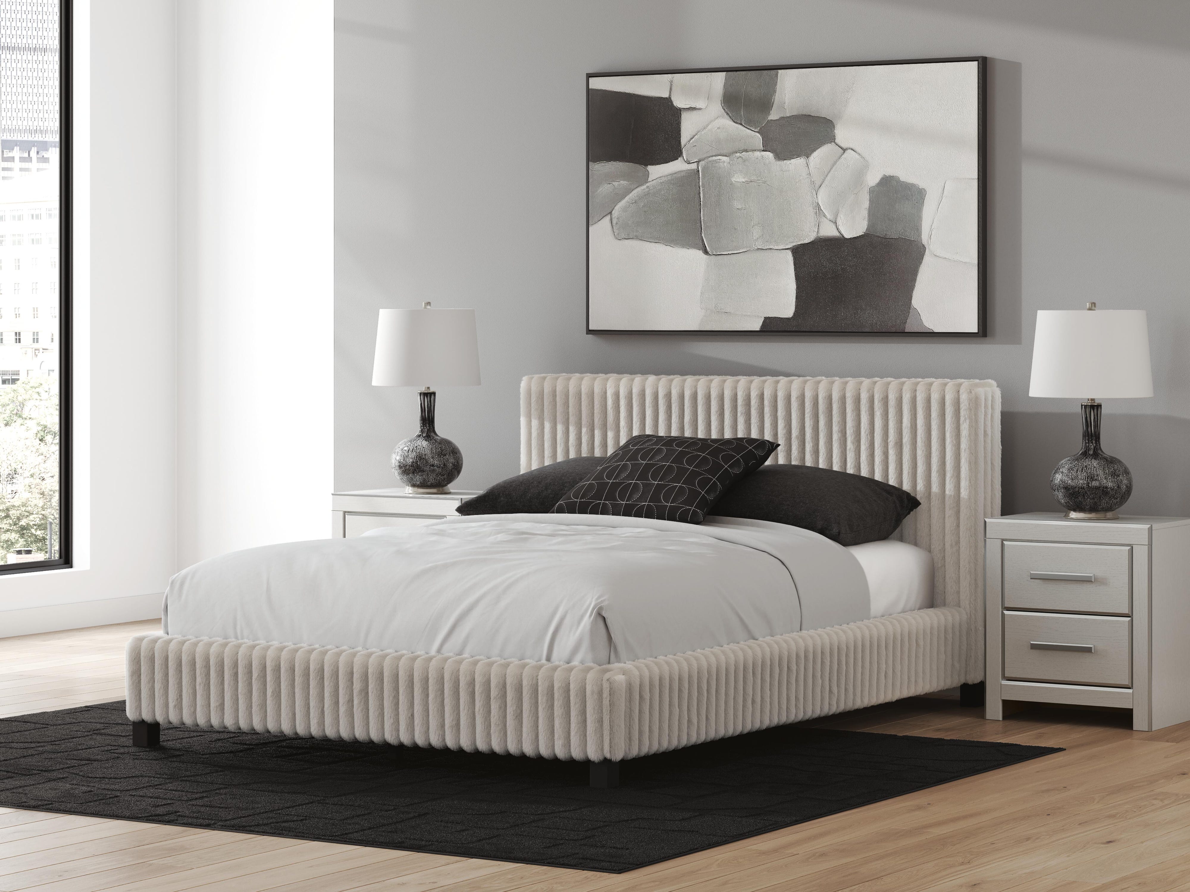 Zuraleus Upholstered Bed, Dresser, Mirror and Chest