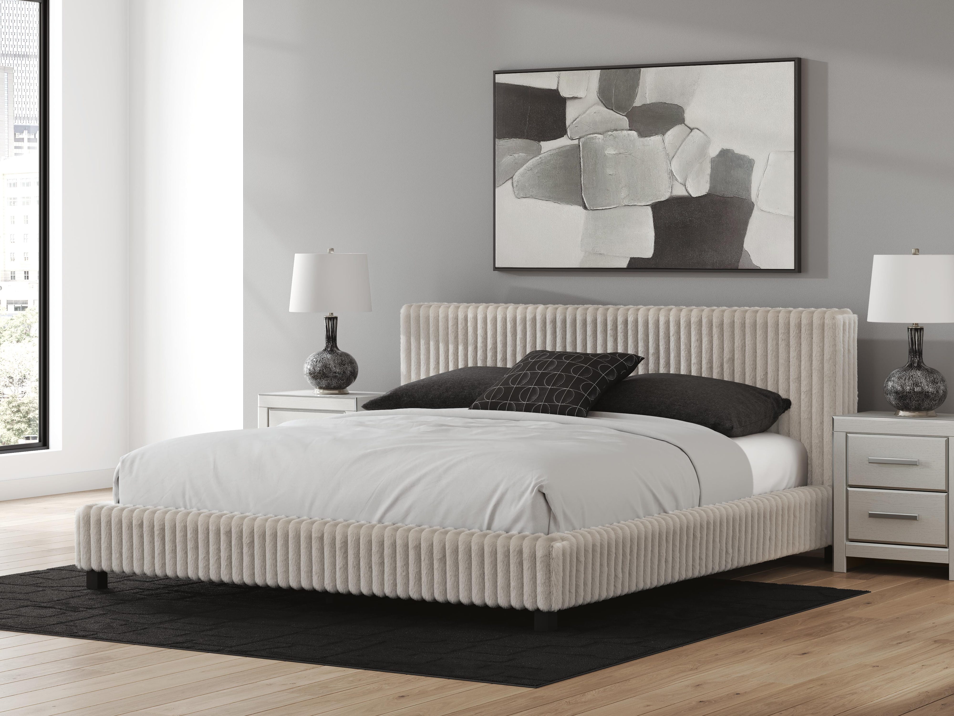 Zuraleus Upholstered Bed, Dresser and Nightstand