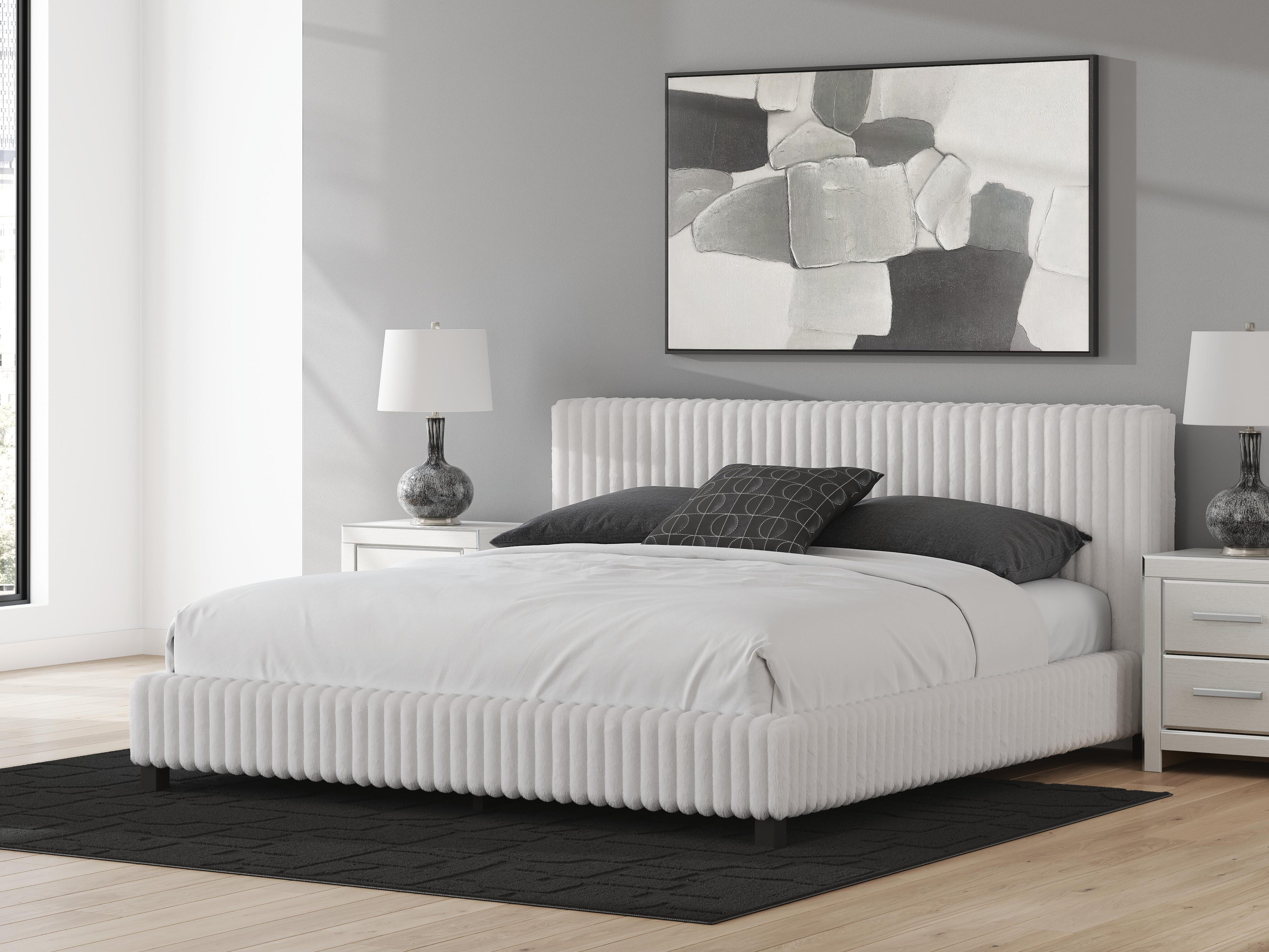 Zuraleus Upholstered Bed, Dresser and Chest