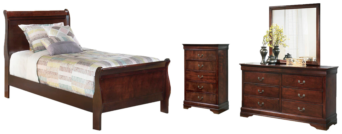 Alisdair Sleigh Bed with Mirrored Dresser and Chest