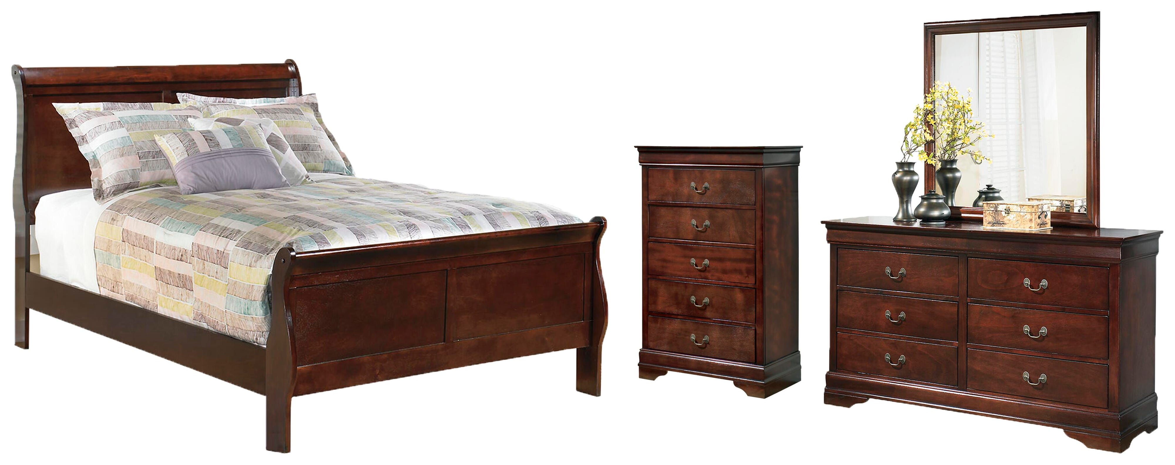 Alisdair Sleigh Bed with Mirrored Dresser and Chest