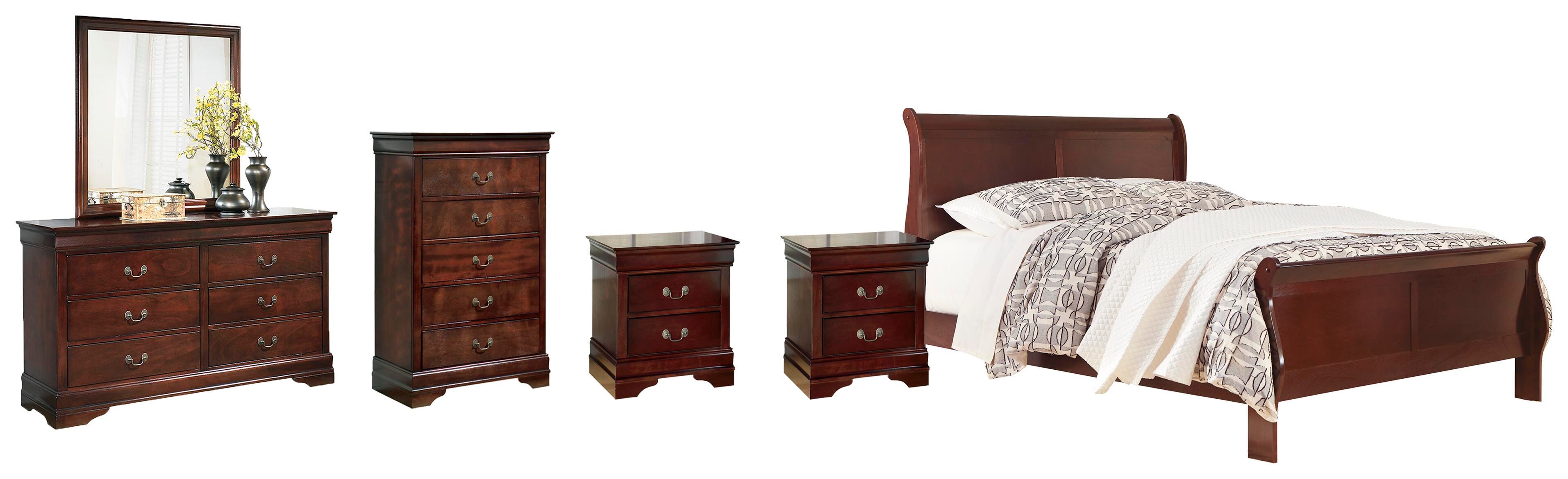 Alisdair Sleigh Bed with Mirrored Dresser, Chest and 2 Nightstands