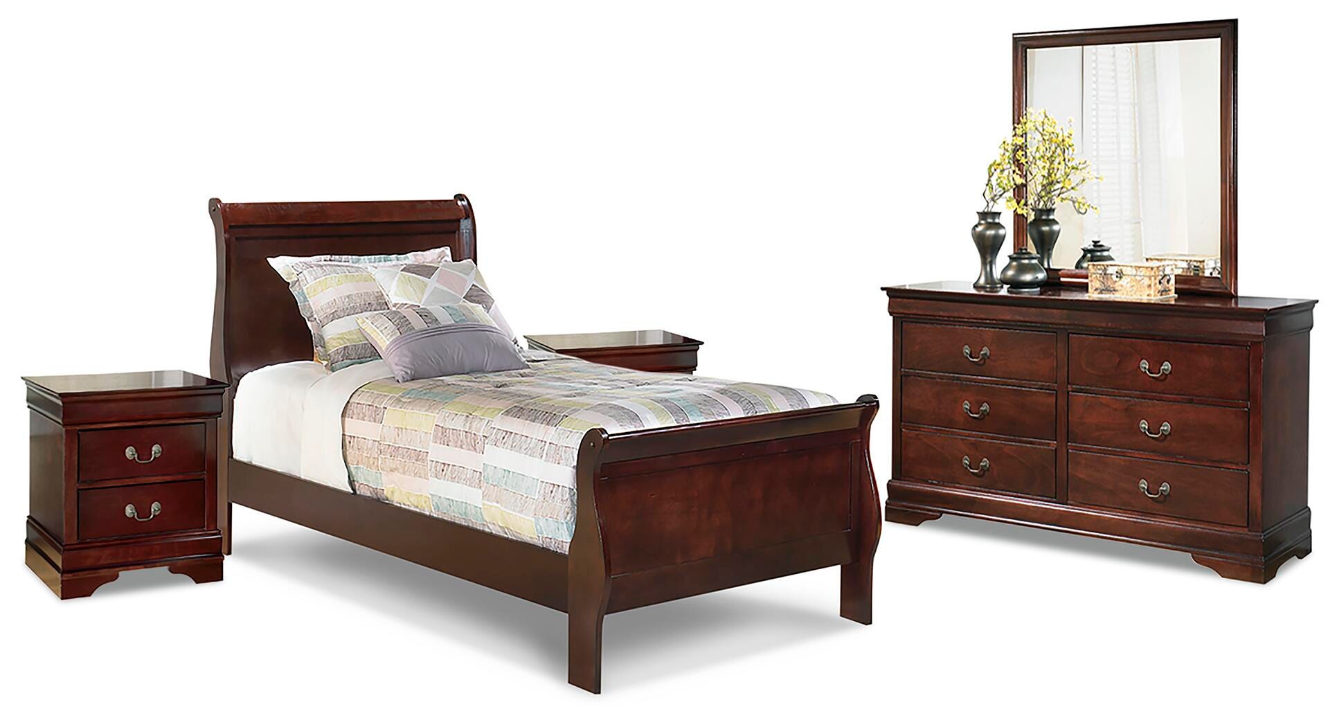 Alisdair Sleigh Bed with Mirrored Dresser and 2 Nightstands