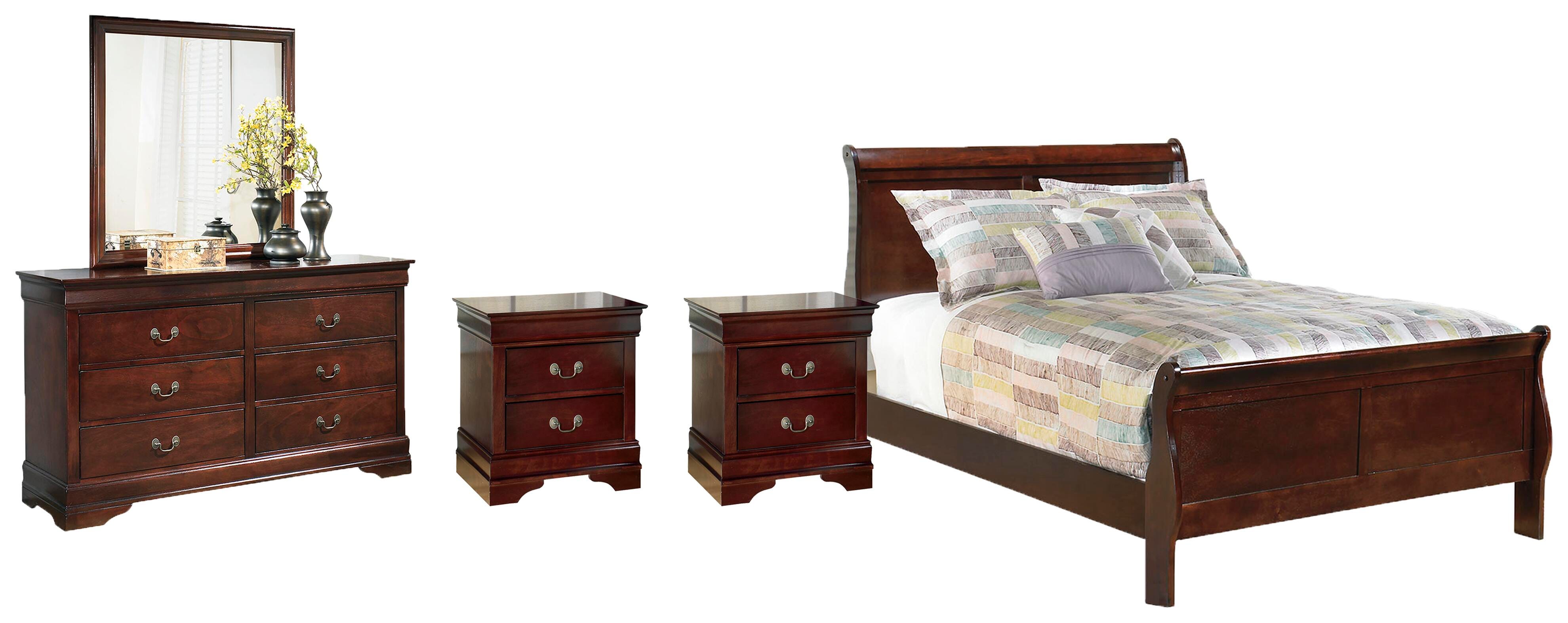 Alisdair Sleigh Bed with Mirrored Dresser and 2 Nightstands