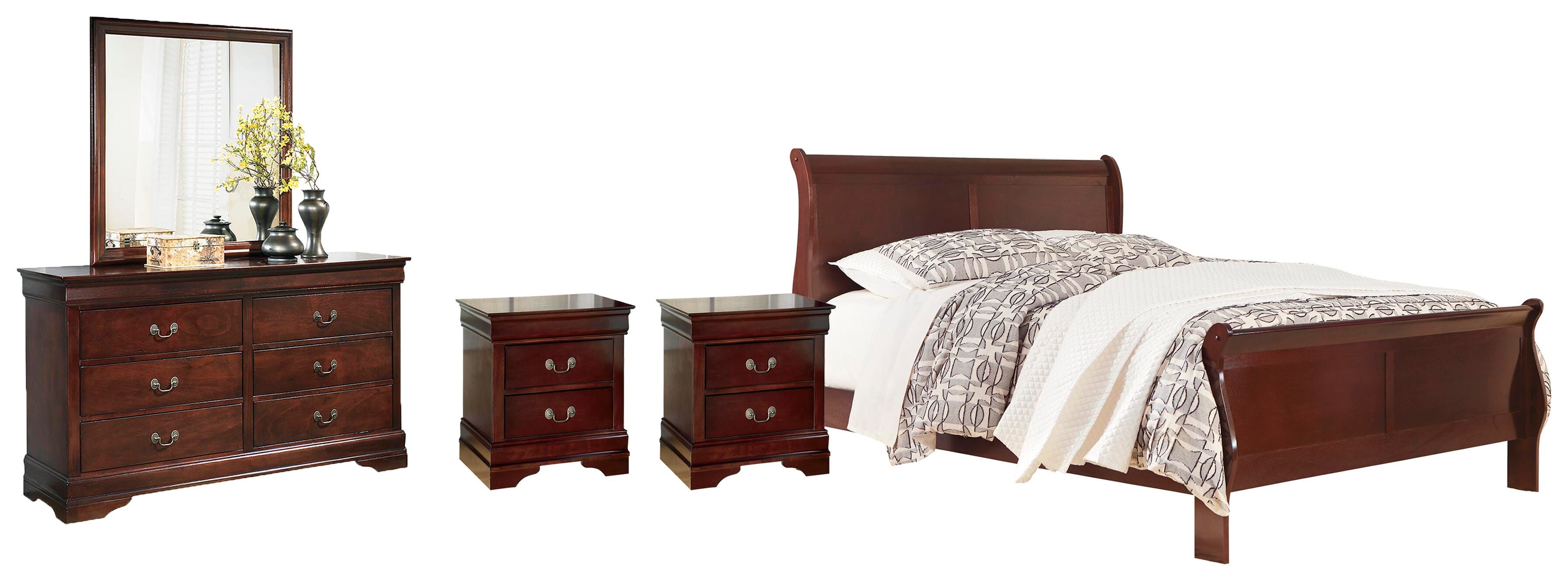 Alisdair Sleigh Bed with Mirrored Dresser and 2 Nightstands
