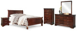 Alisdair Sleigh Bed with Mirrored Dresser, Chest and 2 Nightstands