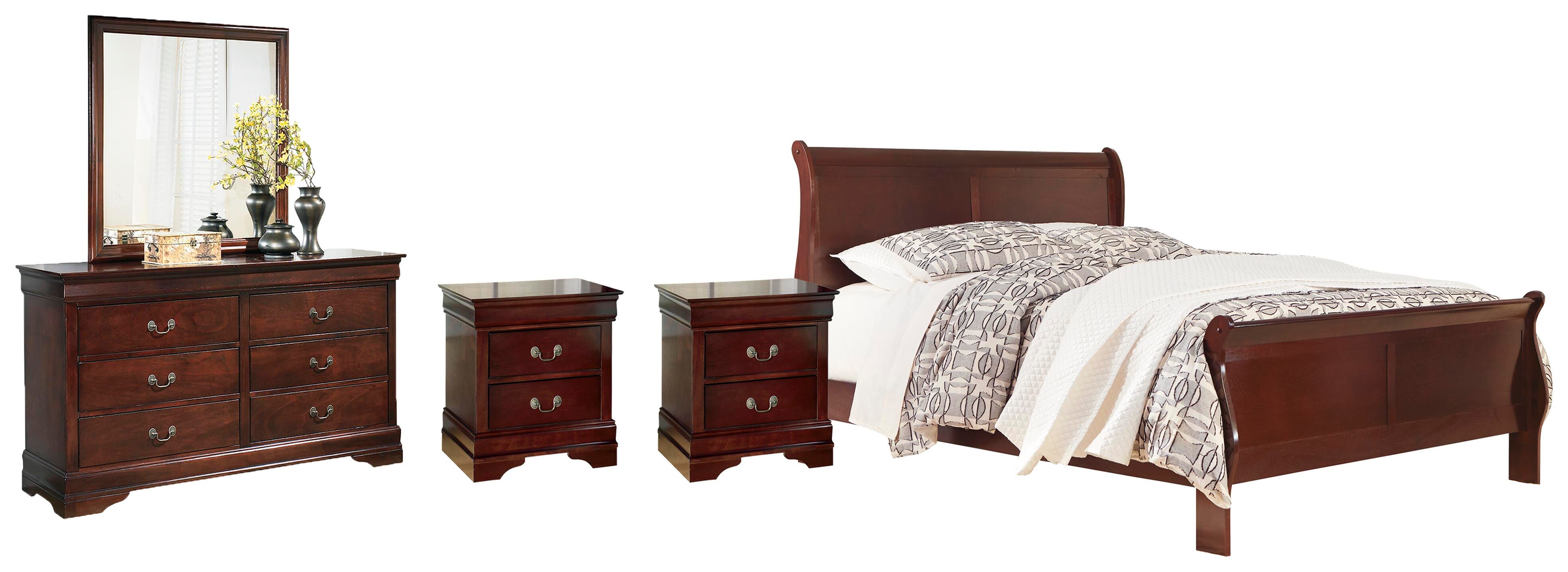 Alisdair Sleigh Bed with Mirrored Dresser and 2 Nightstands