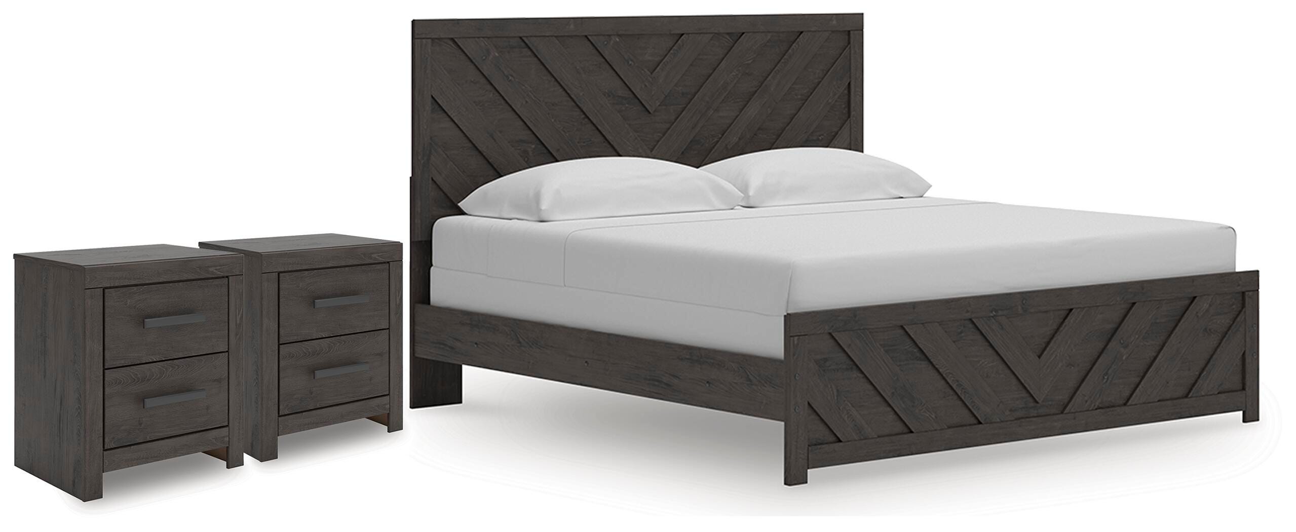 Prendonea Panel Bed and 2 Nightstands