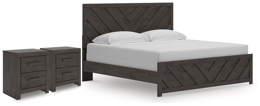 Prendonea Panel Bed and 2 Nightstands
