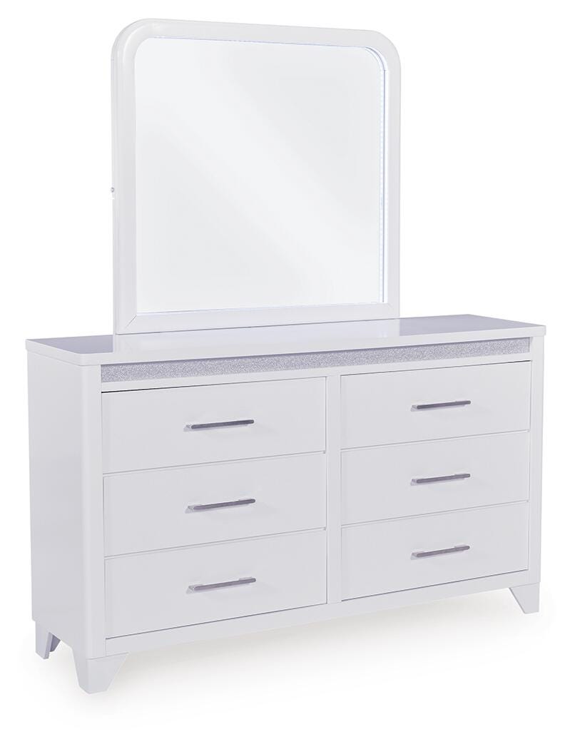 Jarlee Upholstered Panel Bed, Dresser, Mirror, Chest and 2 Nightstands