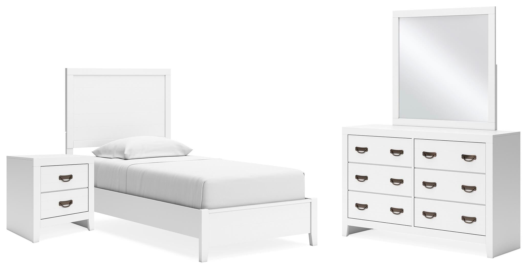 Binterglen Panel Bed with Mirrored Dresser and Nightstand