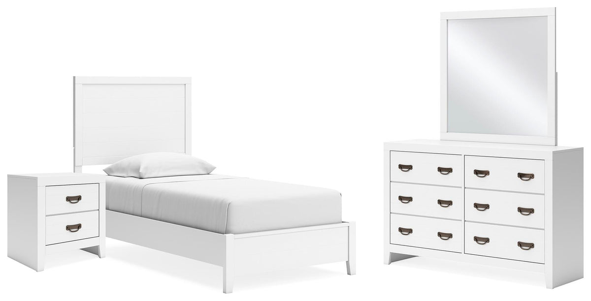 Binterglen Panel Bed with Mirrored Dresser and Nightstand