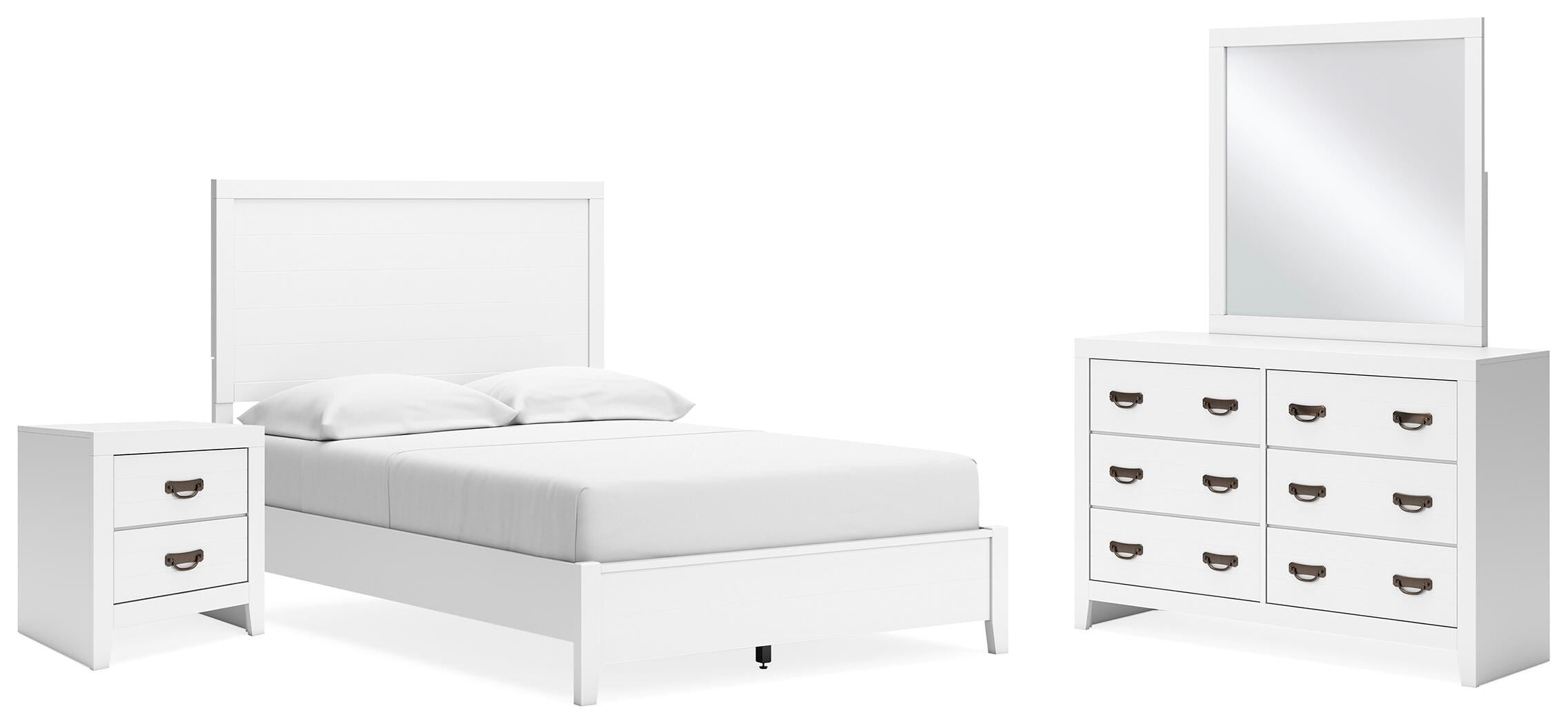 Binterglen Panel Bed with Mirrored Dresser and Nightstand
