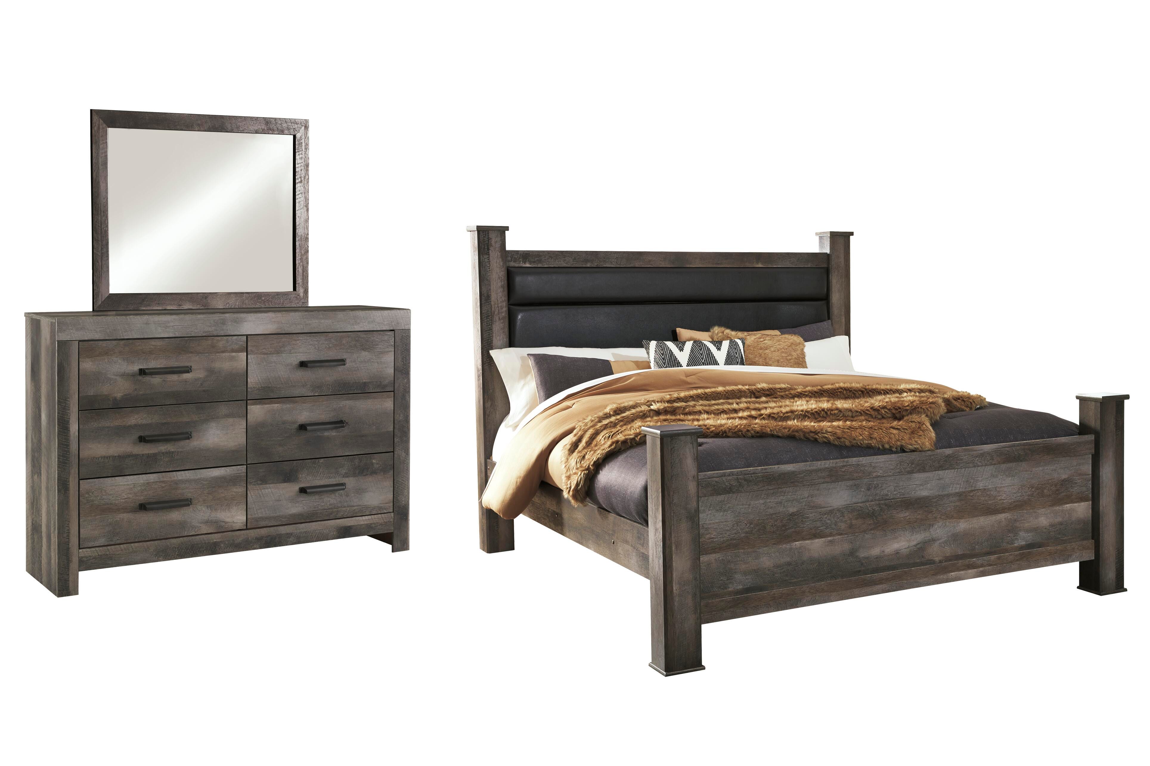 Wynnlow Upholstered Poster Bed, Dresser and Mirror