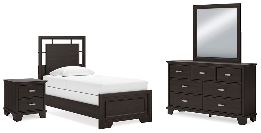 Covetown Panel Bed with Mirrored Dresser and Nightstand