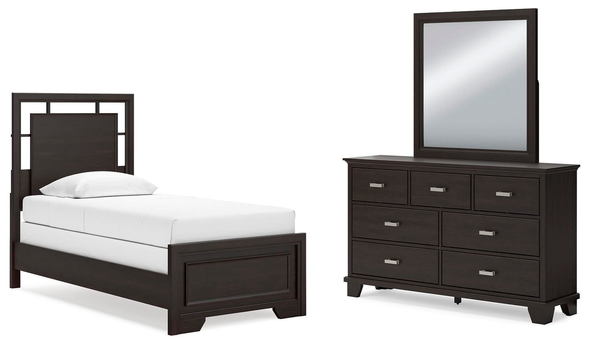 Covetown Panel Bed with Mirrored Dresser