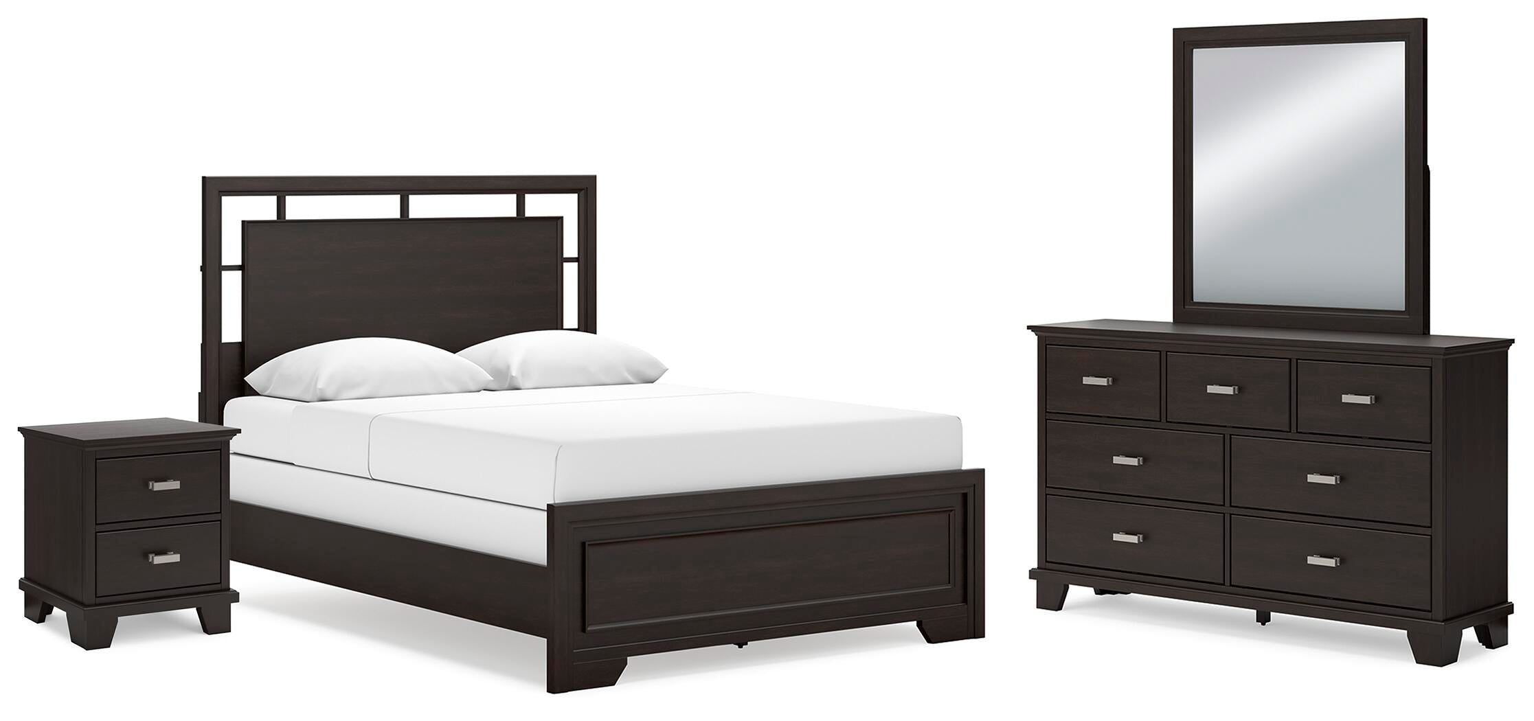 Covetown Panel Bed with Mirrored Dresser and Nightstand