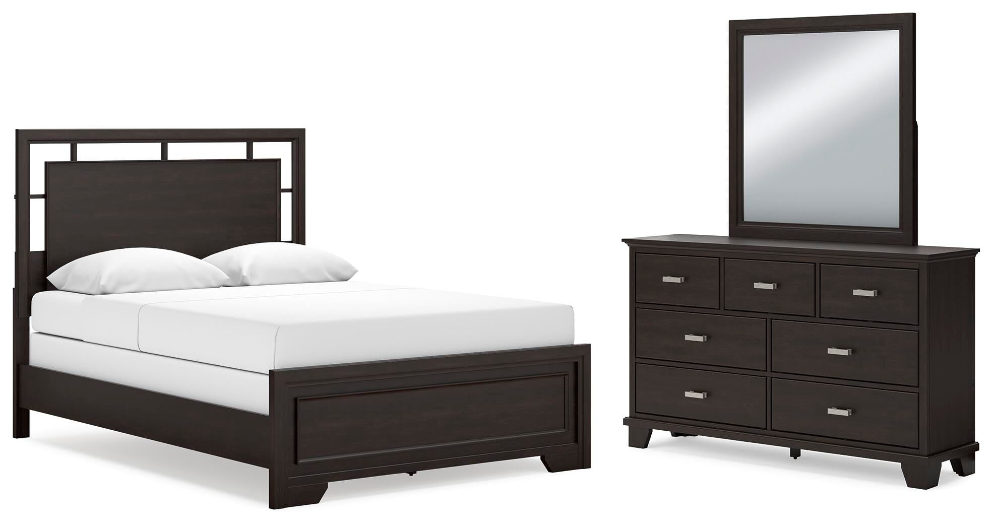 Covetown Panel Bed with Mirrored Dresser