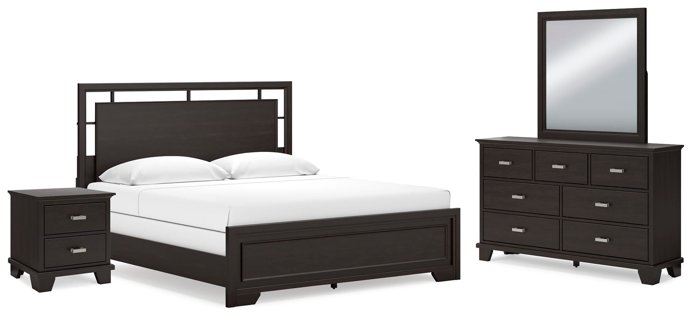Covetown Panel Bed with Mirrored Dresser and Nightstand