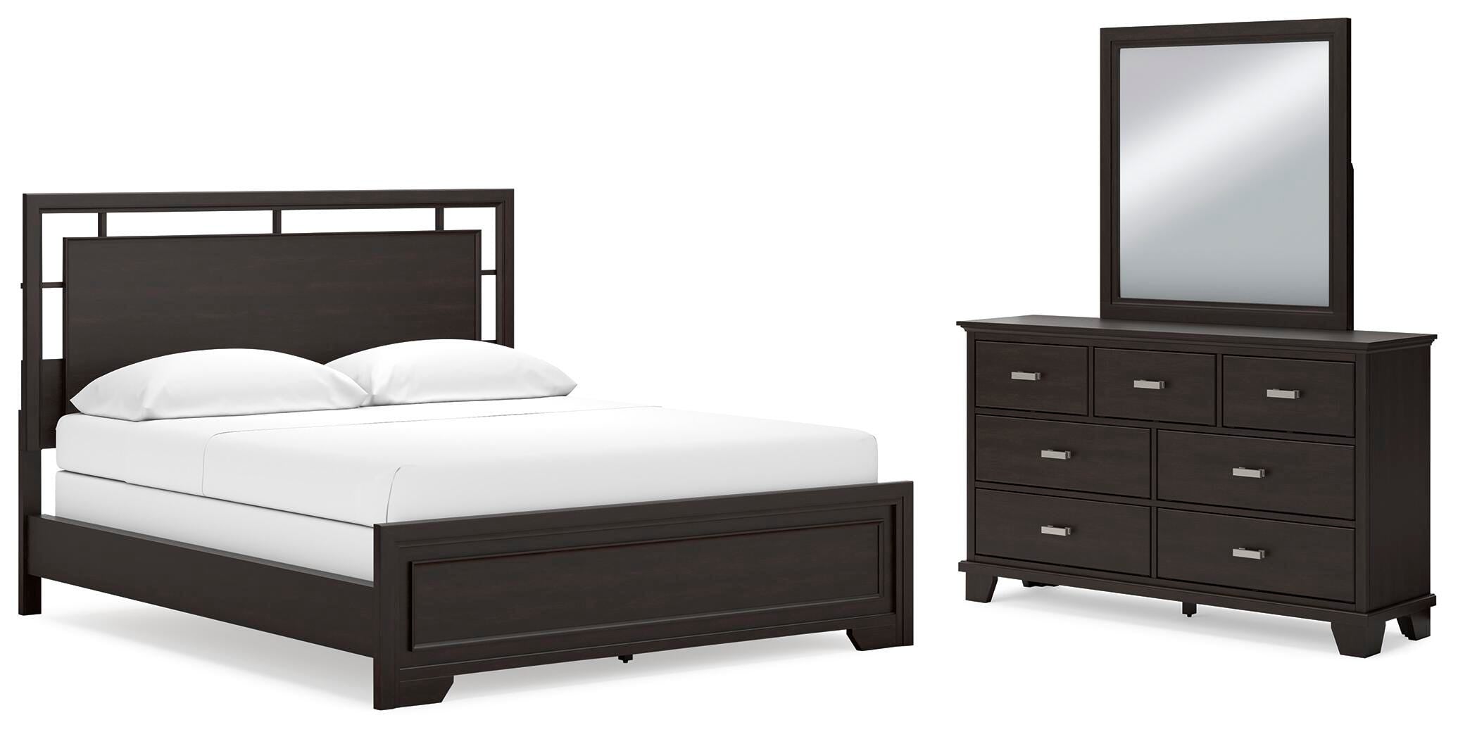 Covetown Panel Bed with Mirrored Dresser