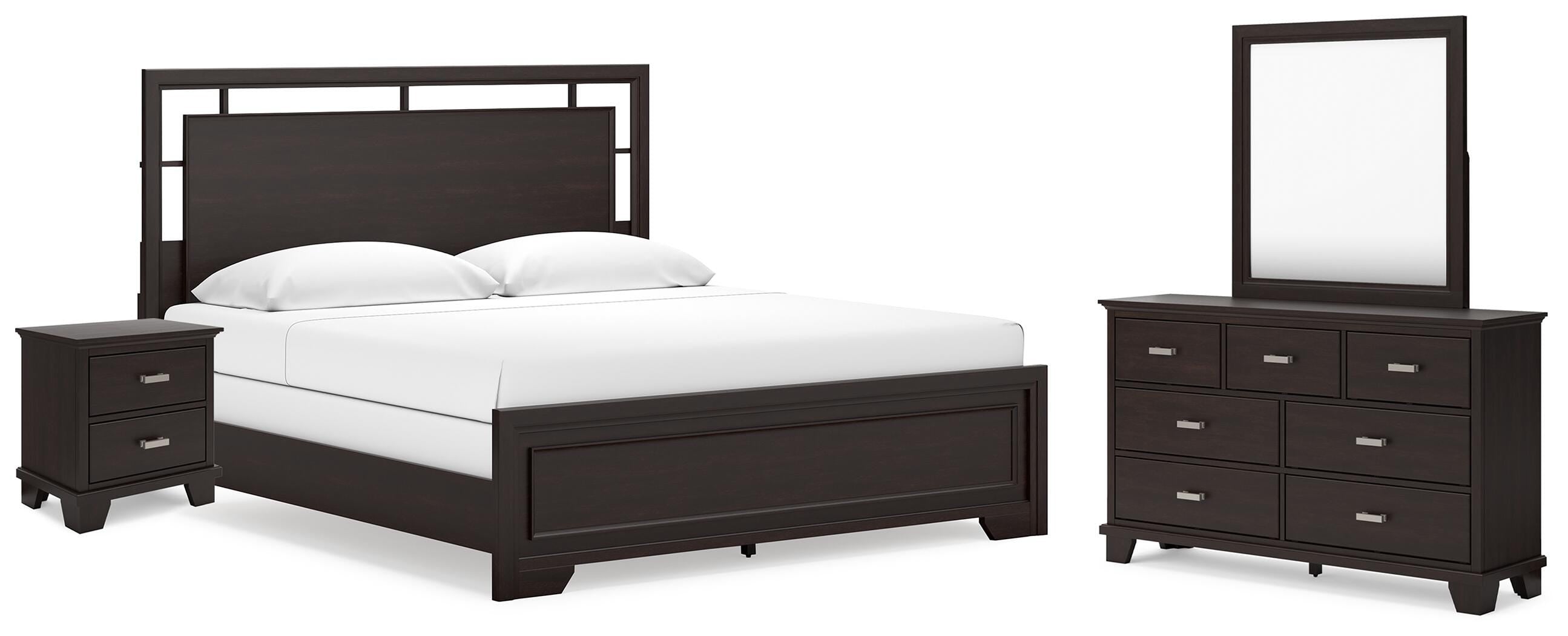 Covetown Panel Bed with Mirrored Dresser and Nightstand