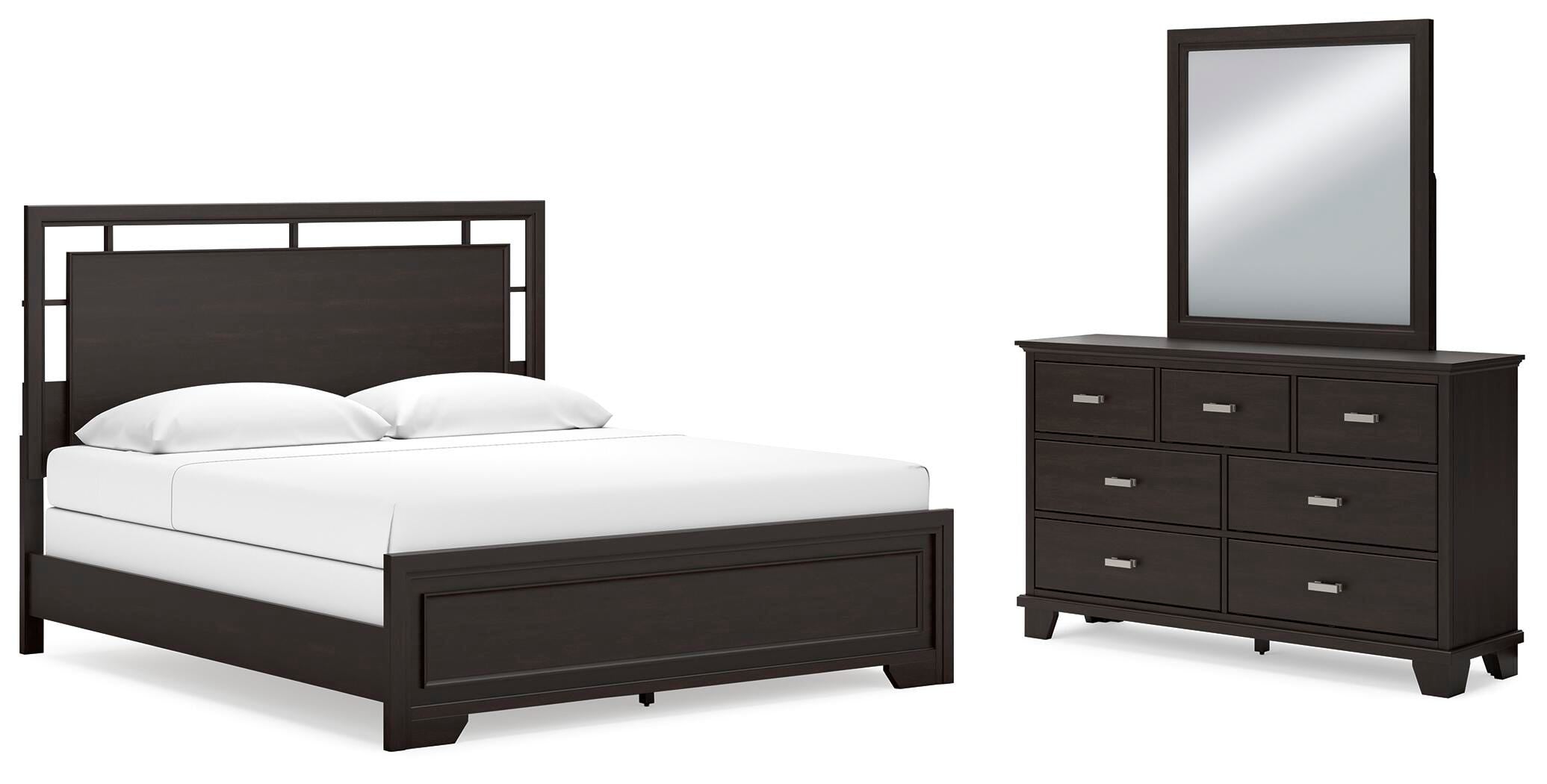 Covetown Panel Bed with Mirrored Dresser