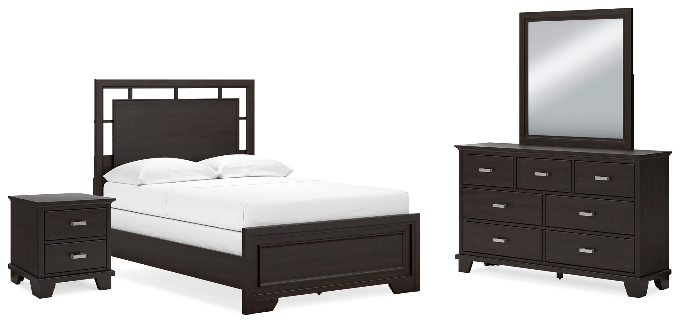Covetown Panel Bed with Mirrored Dresser and Nightstand