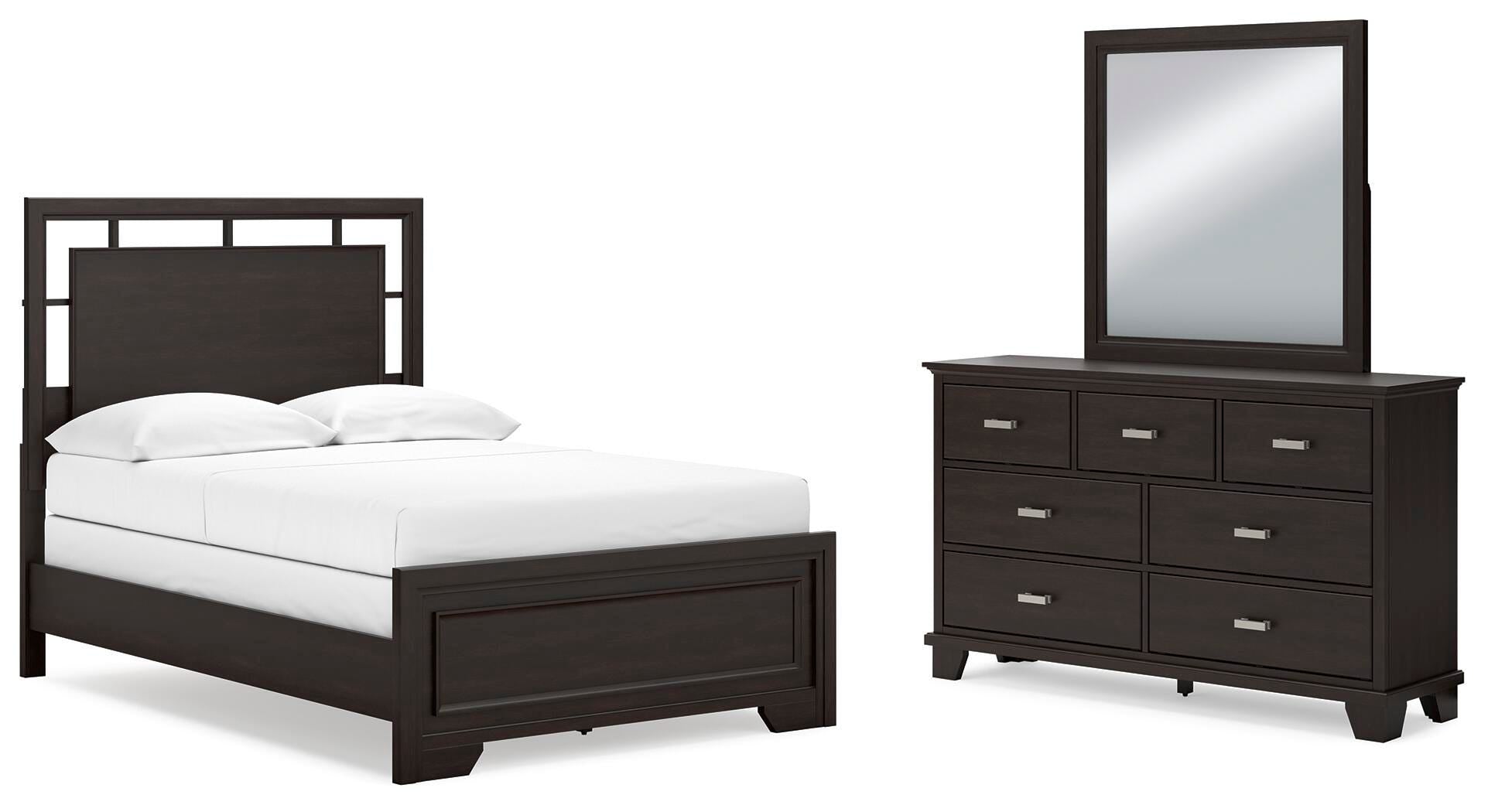 Covetown Panel Bed with Mirrored Dresser