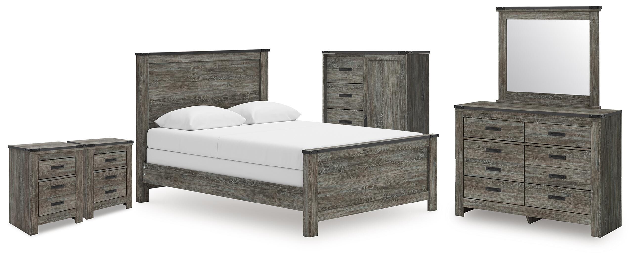 Frandern Panel Bed, Dresser, Mirror, Chest and 2 Nightstands