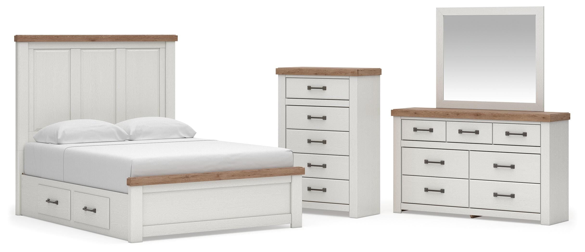 Savonport Panel Bed with Storage, Dresser, Mirror and Chest