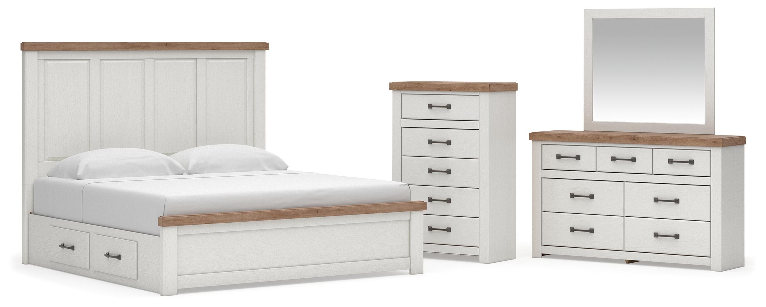 Savonport Panel Bed with Storage, Dresser, Mirror and Chest