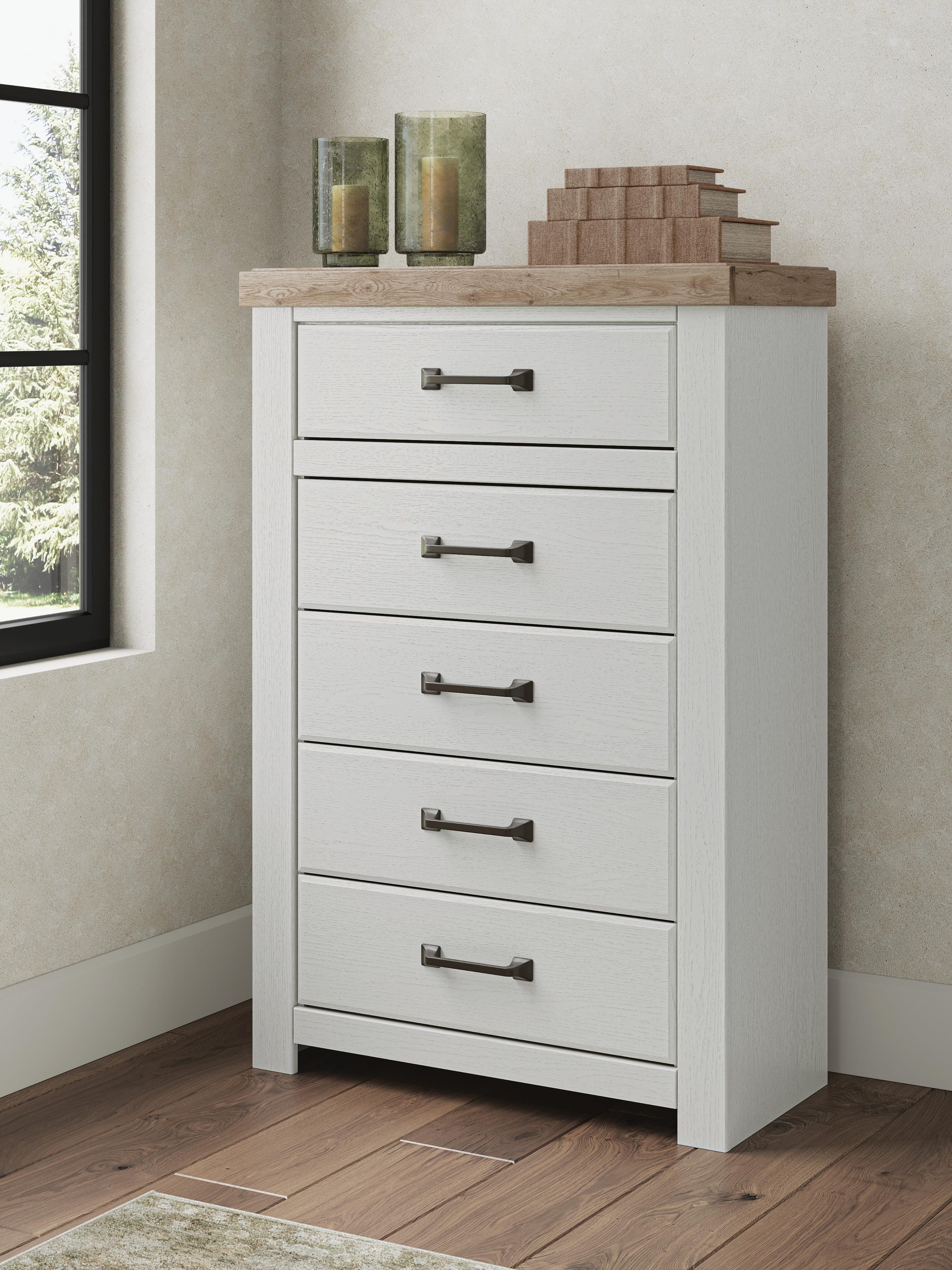 Savonport Panel Bed with Storage, Dresser, Mirror and Chest