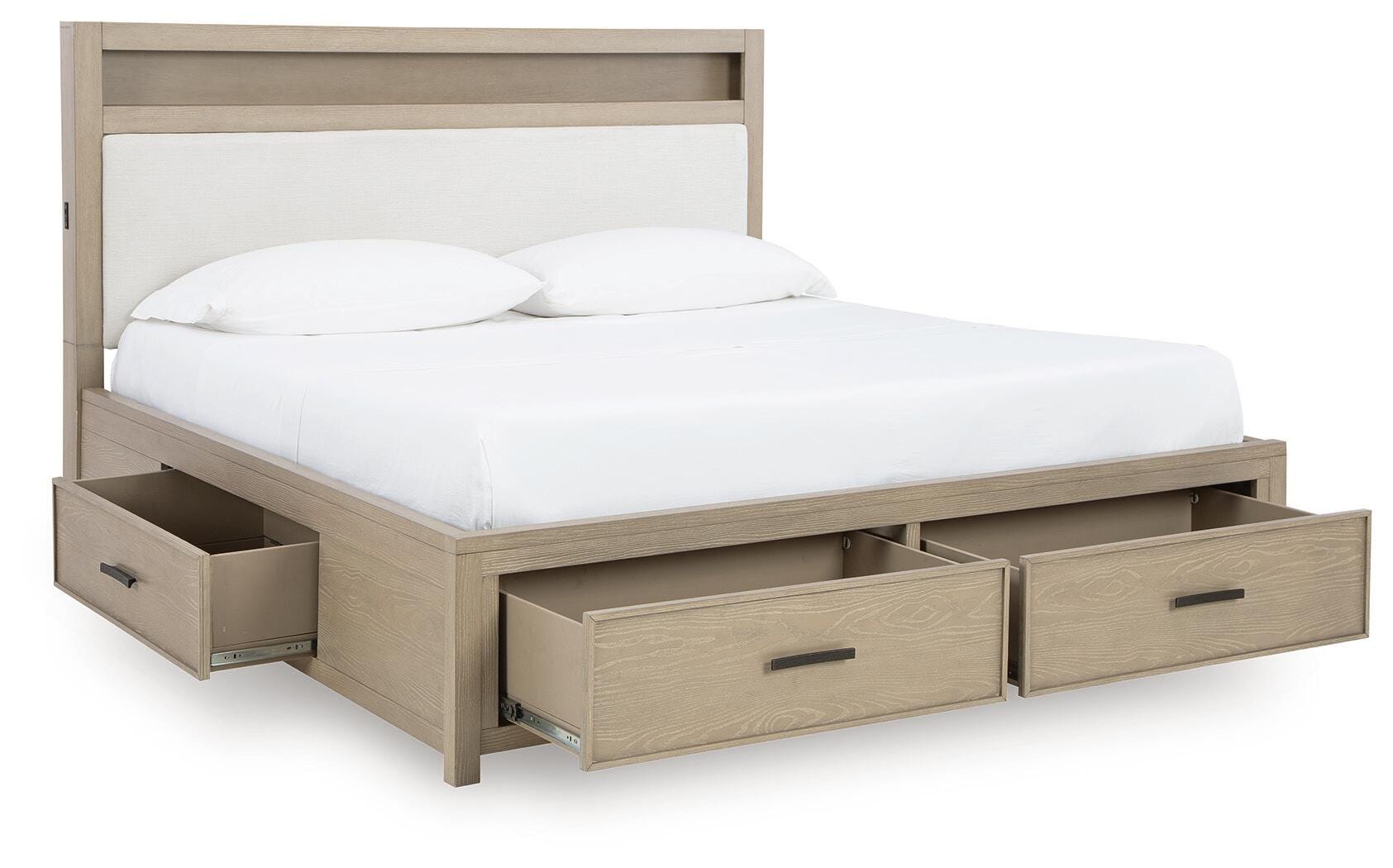 Calmoro Bookcase Bed with Mirrored Dresser, Chest and 2 Nightstands