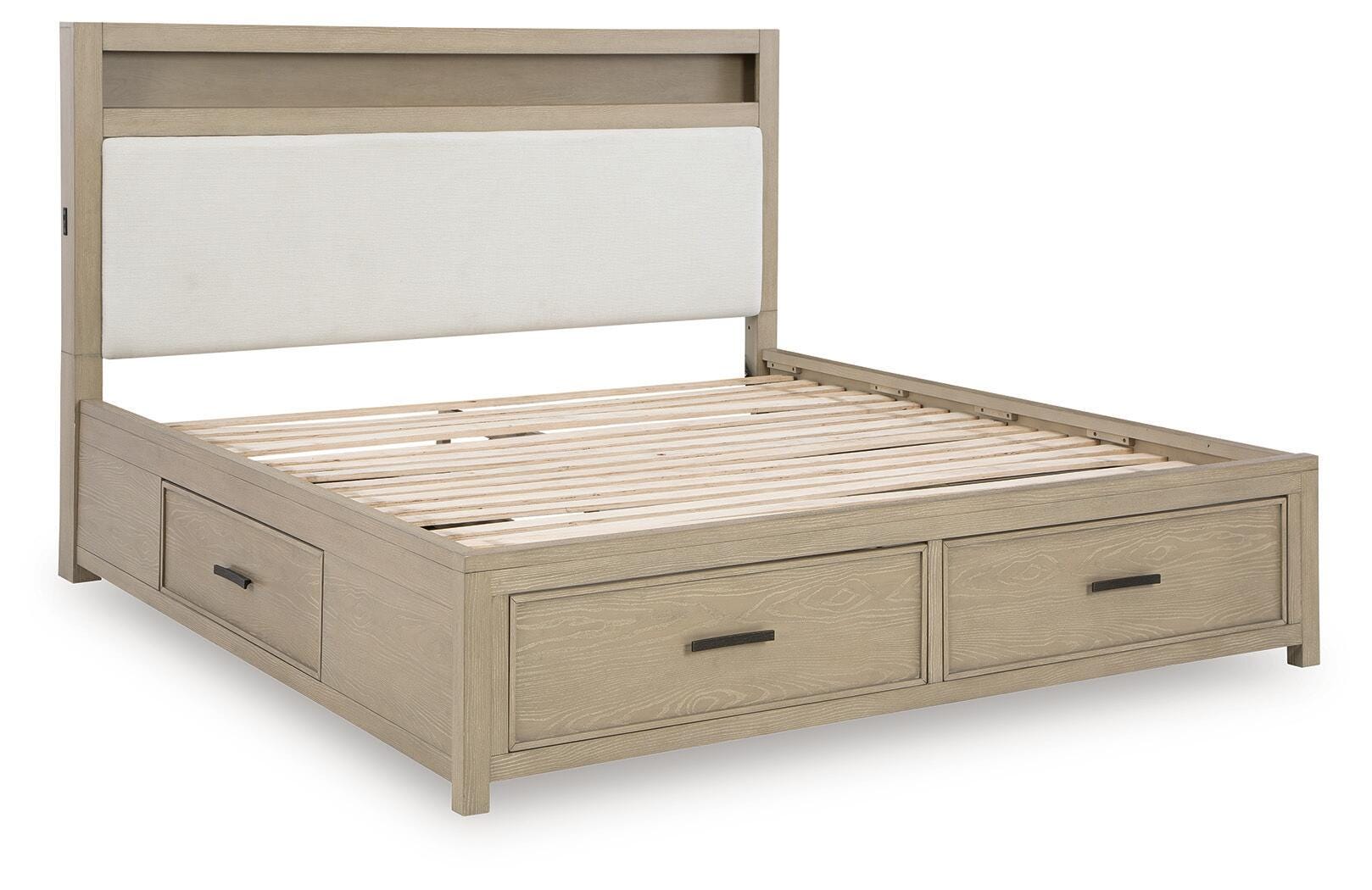 Calmoro Bookcase Bed with Mirrored Dresser and 2 Nightstands