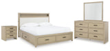 Calmoro Bookcase Bed with Mirrored Dresser and Nightstand