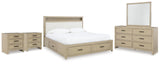 Calmoro Bookcase Bed with Mirrored Dresser and 2 Nightstands