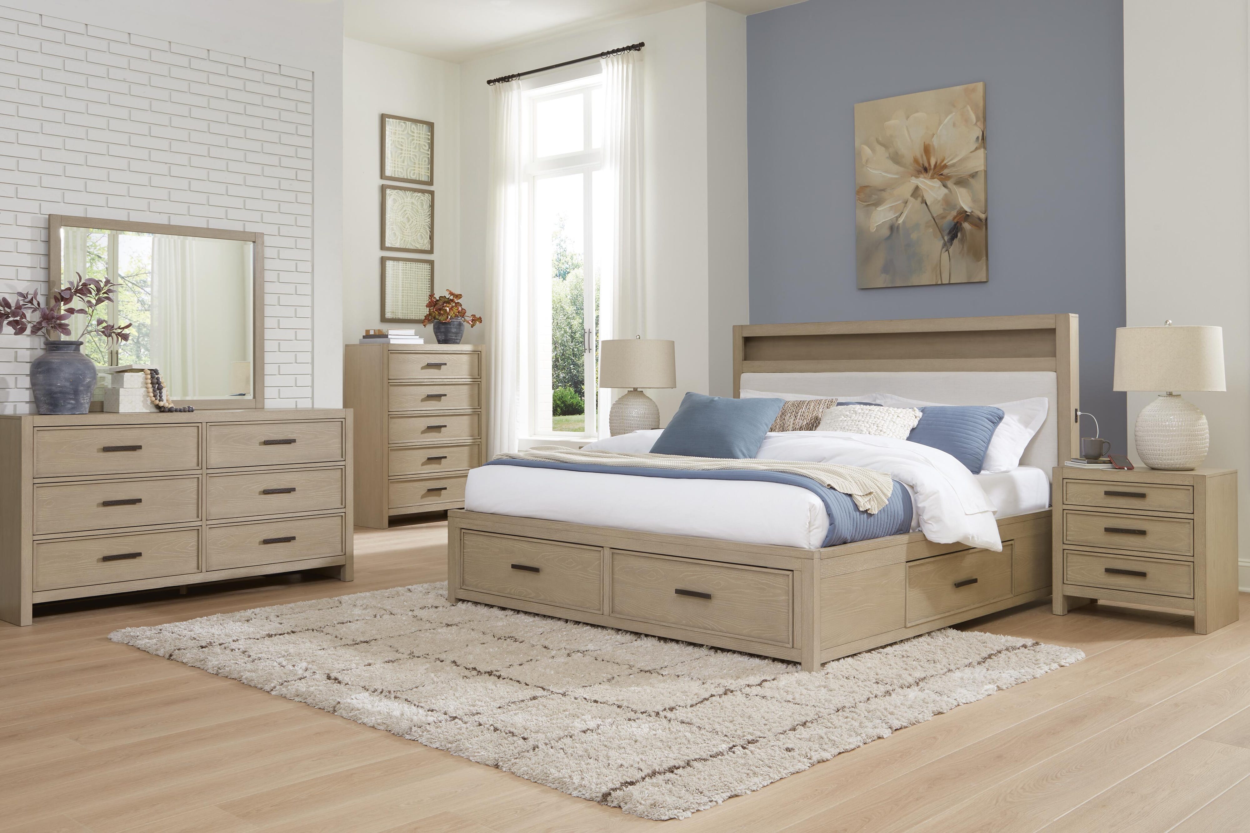 Calmoro Bookcase Bed with Mirrored Dresser, Chest and 2 Nightstands