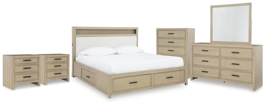 Calmoro Bookcase Bed with Mirrored Dresser, Chest and 2 Nightstands