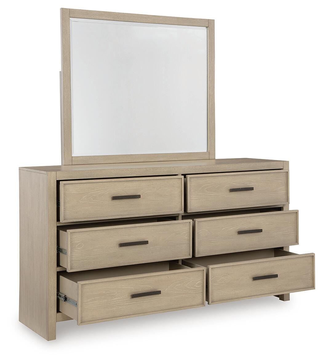 Calmoro Bookcase Bed with Mirrored Dresser and 2 Nightstands