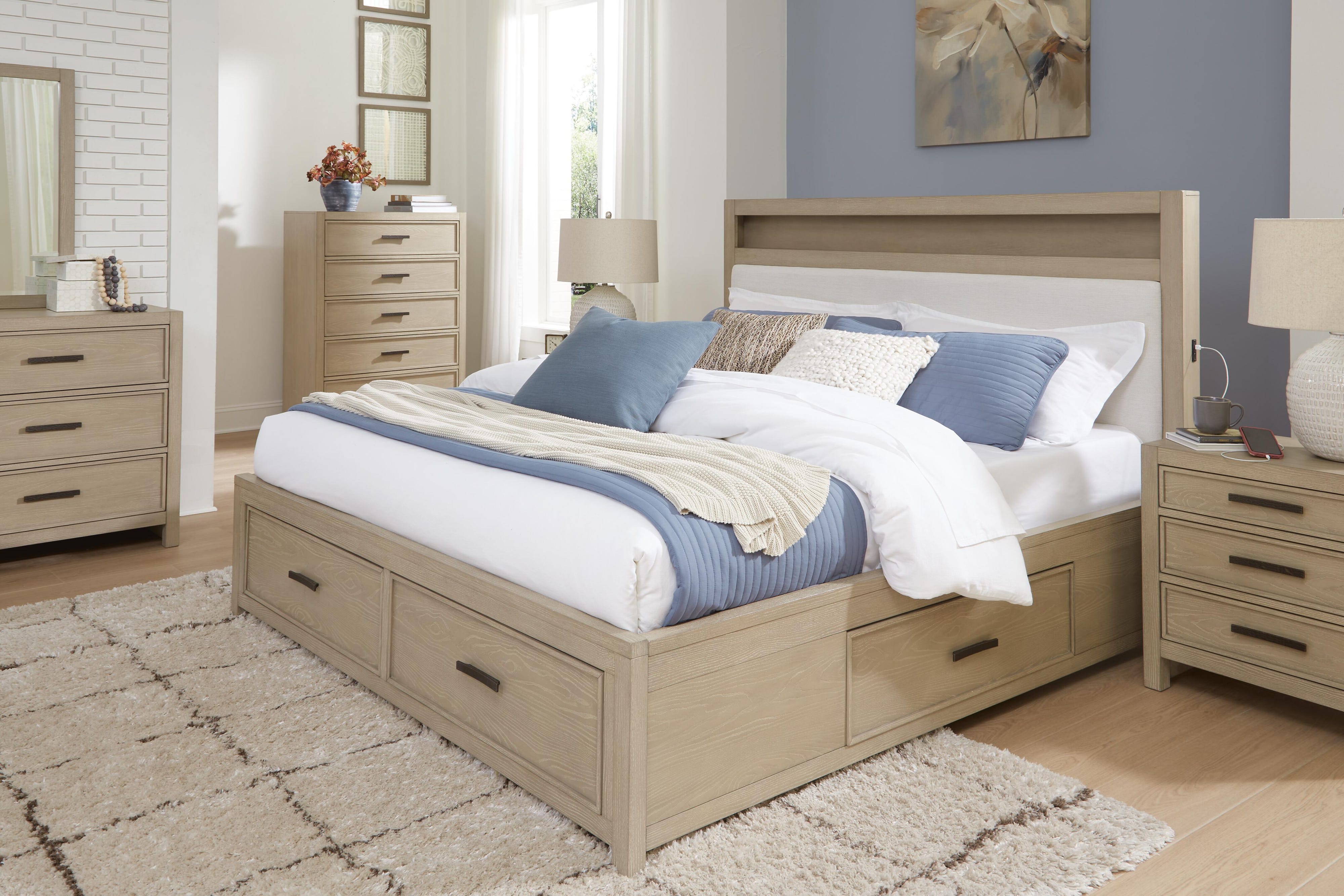 Calmoro Bookcase Bed with Mirrored Dresser, Chest and 2 Nightstands
