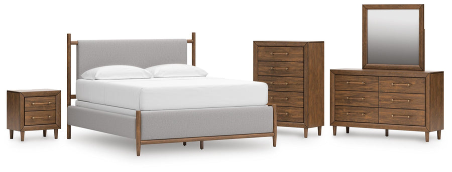 Lyncott Upholstered Panel Bed, Dresser, Mirror, Chest and Nightstand